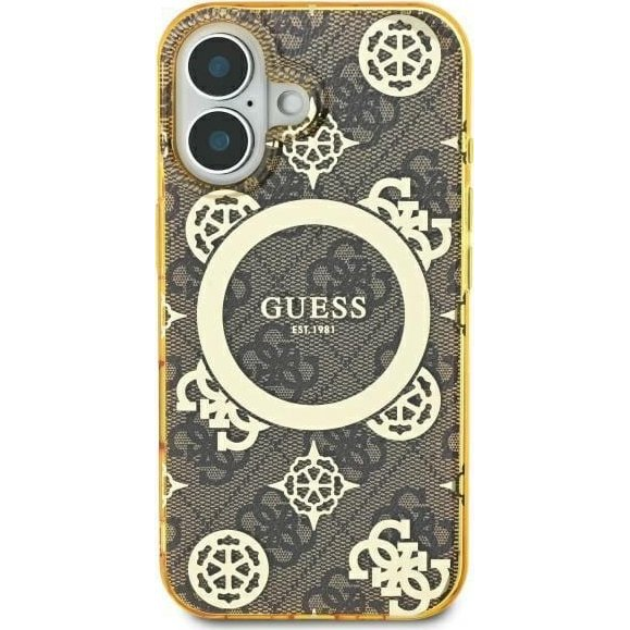 Guess IML Peony On 4G Background iPhone 16 Pro MagSafe kemény hátlap tok, barna GUHMP16LH4PYEEW (GUE4184)