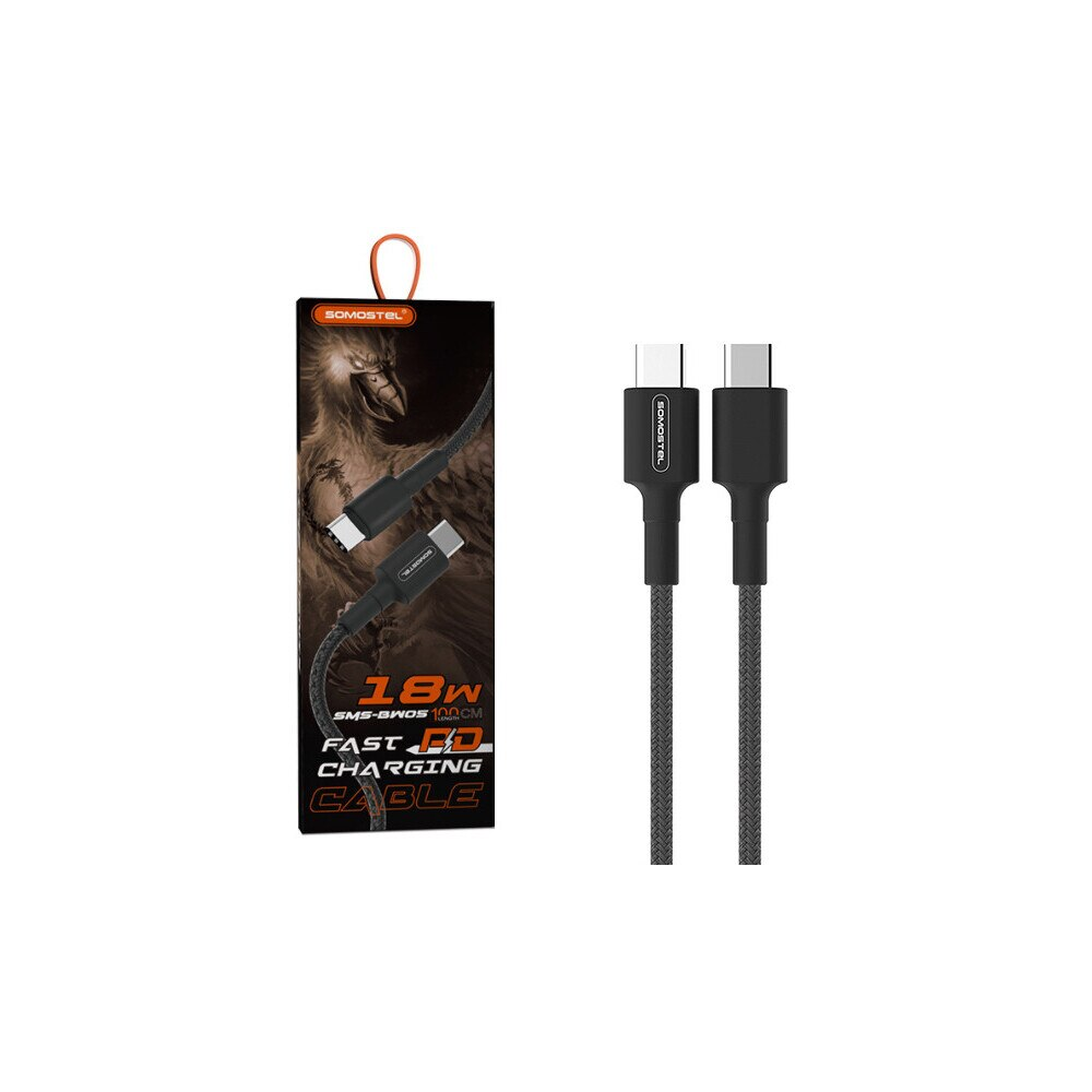 Somostel SMS-BW05 USB Type-C apa - USB Type-C apa Töltőkábel - Fekete (1m) (28859)