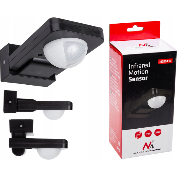 Maclean MCE243 B PIR Mozgásérzékelő, Infravörös, IP65, Fekete