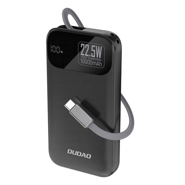 Baterie externă Dudao K31 10000 mAh 22,5 W PD cu cablu încorporat - Negru