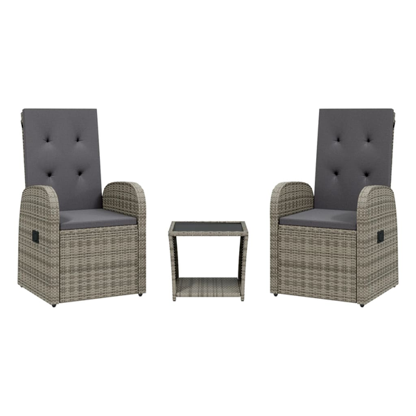 Set mobilier de grădină cu perne, 3 piese, gri, poliratan