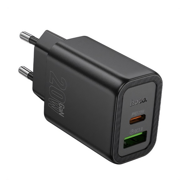 HOCO N61 USB-A / USB-C Hálózati Töltő Adapter 20W - Fekete (N61_B)