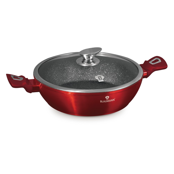 Blauman BL-3984 Alacsony Lábas Üveg fedővel Ø 28cm 3.8L - Piros
