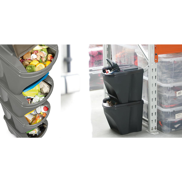 Set De 4 Cubos De Basura Keden Sortibox Papelera Reciclaje, Gris, Volumen 4x25l