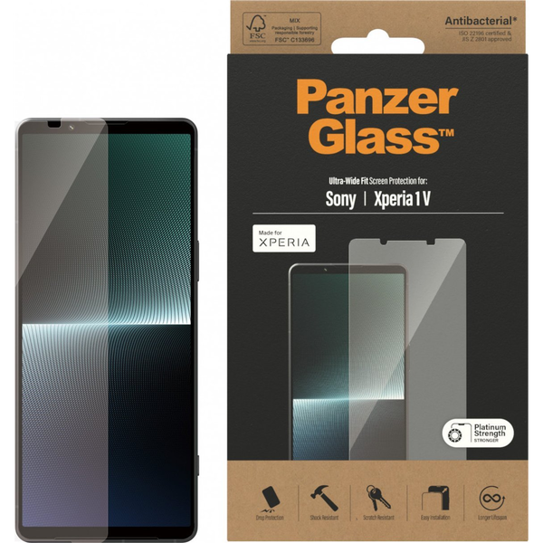 PanzerGlass Sony Xperia 1V UltraWide, Paltinum strength, antibact.l Прозрачен защитен екран 1 броя