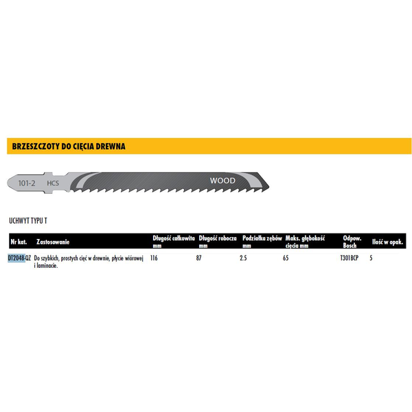 DeWalt Teový pilový list (T) pro přímočaré pily T301BCP DT2048 na dřevo 1
