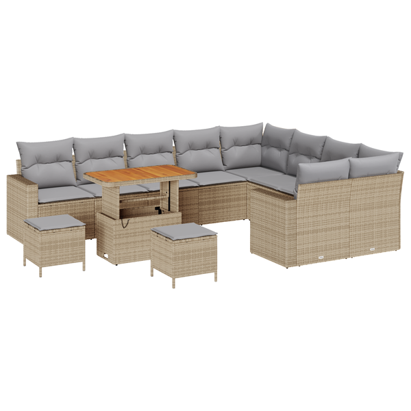 Set de canapele de grădină cu 12 piese și perne Bej Ratan Poli Acacia