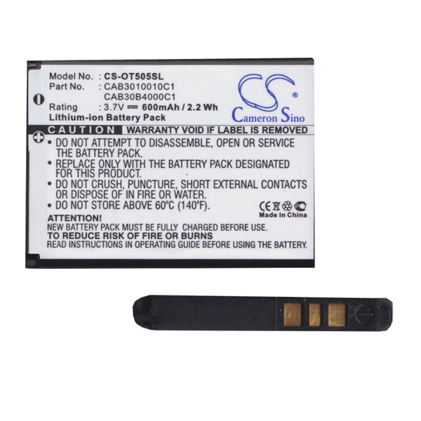 Cameron Sino Li-Ion akku (3.7V/600mAh, Vodafone CAB20G0000C1 kompatibilis) FEKETE Alcatel OT-316 / OT-2012D / OT-1030 (CS-OT505SL)