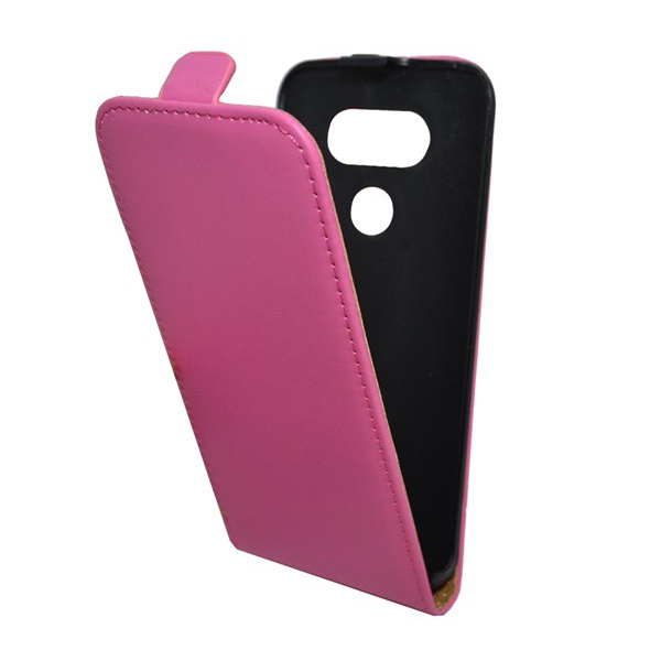 Tok álló, bőr hatású (FLIP, lefelé nyíló, szilikon tartó) RÓZSASZÍN [LG G5 (H850) ] (5996457635030)