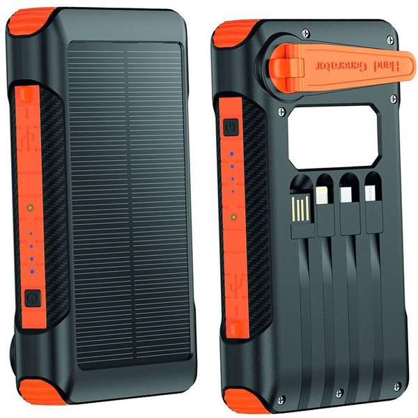 2GO 797255 Power Bank 10000mAh Слънчев панел и ръчен манивела - Черно