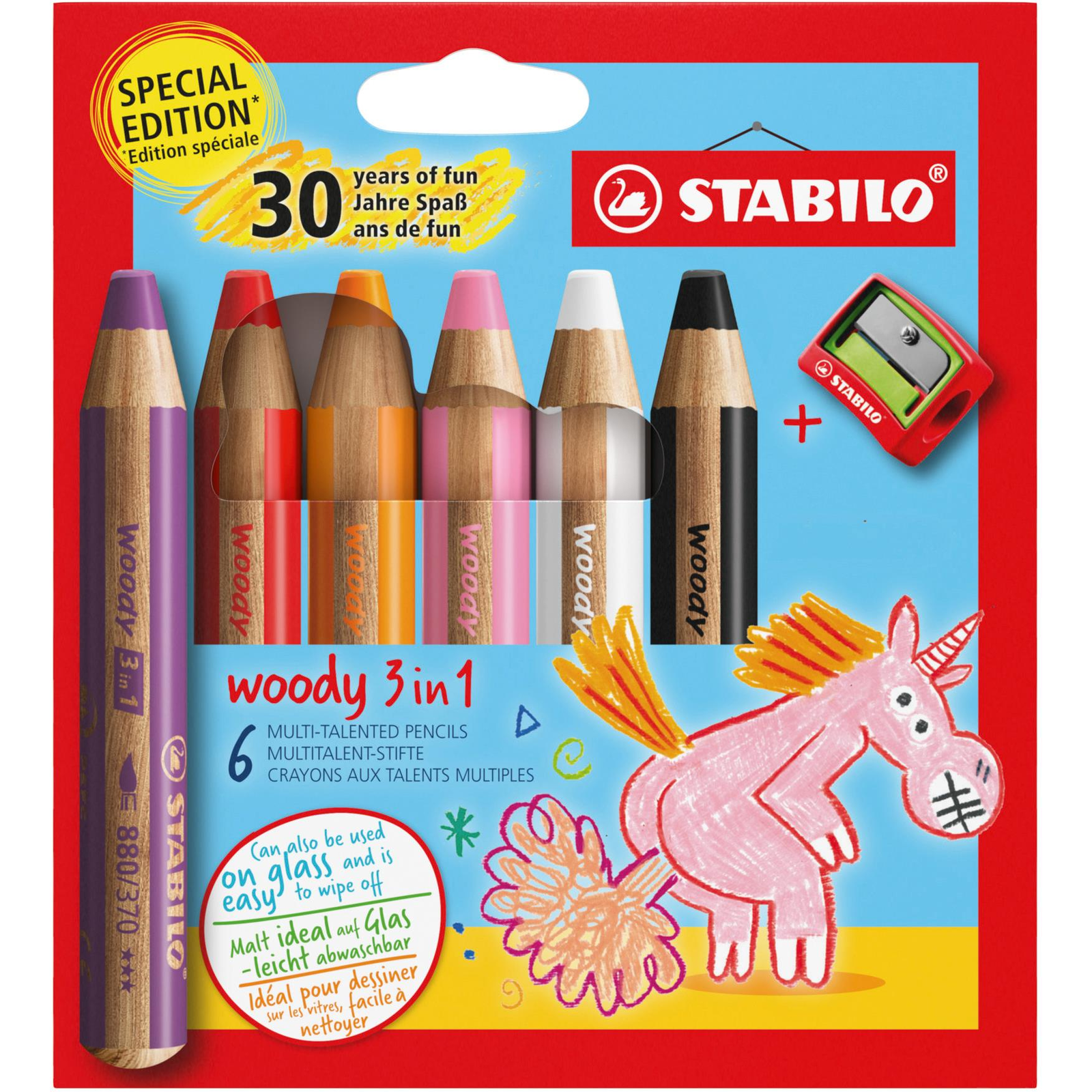 STABILO woody 3 in 1 Anniversary Edition Unikornis Színes ceruza, 6 db + hegyező (4006381618694)