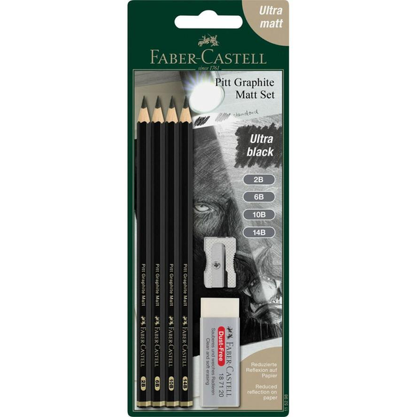 FABER-CASTELL Sada matných ceruziek Pitt, 4 ks + guma