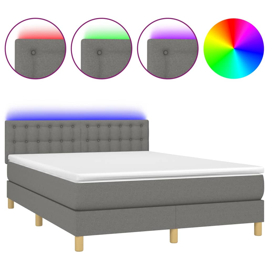 sötétszürke szövet rugós és LED-es ágy matraccal 140x190 cm (3134030)