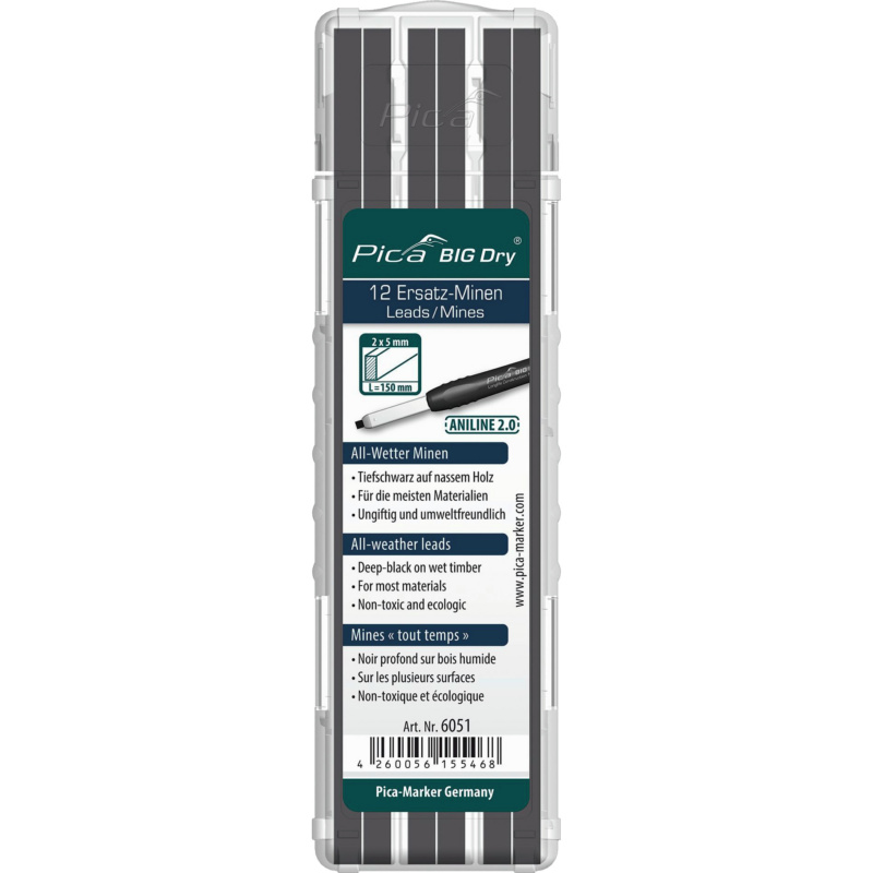 Pica 6051 Big Dry Aniline 2,0 Asztalos ceruza utántöltő szett 5mm - Grafit (6051)