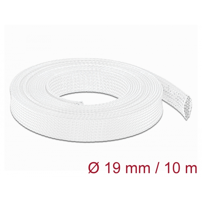 Delock 20805 10mx19mm fehér nyújtható fonott kábelharisnya (20805)
