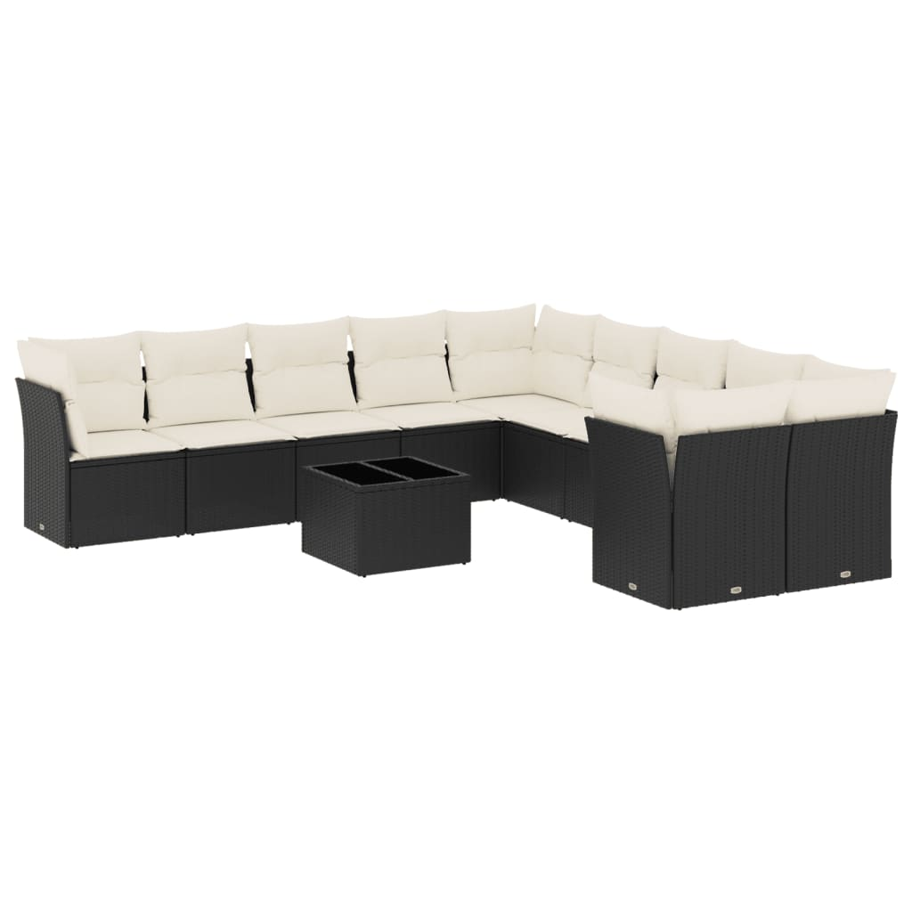 11 részes fekete polyrattan kerti ülőgarnitúra párnákkal (3218246)
