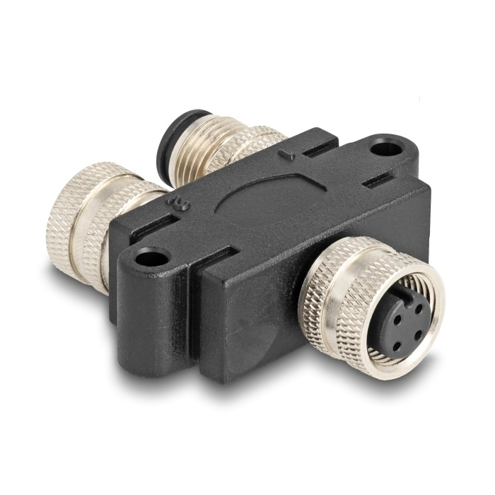 Delock M12 Y-megosztó A-kódolt 4 tűs 1 x hüvely - 1 db. apa és 1 db. hüvely párhuzamos kapcsolással (60581) (60581)