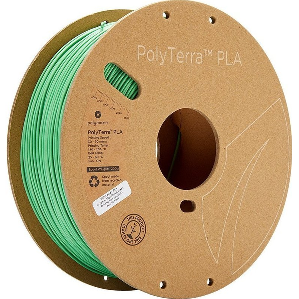Polymaker 70846 PolyTerra PLA 3D nyomtatószál PLA műanyag alacsonyabb műanyag tartalom 1.75 mm 1000 g Zöld (matt) 1 db