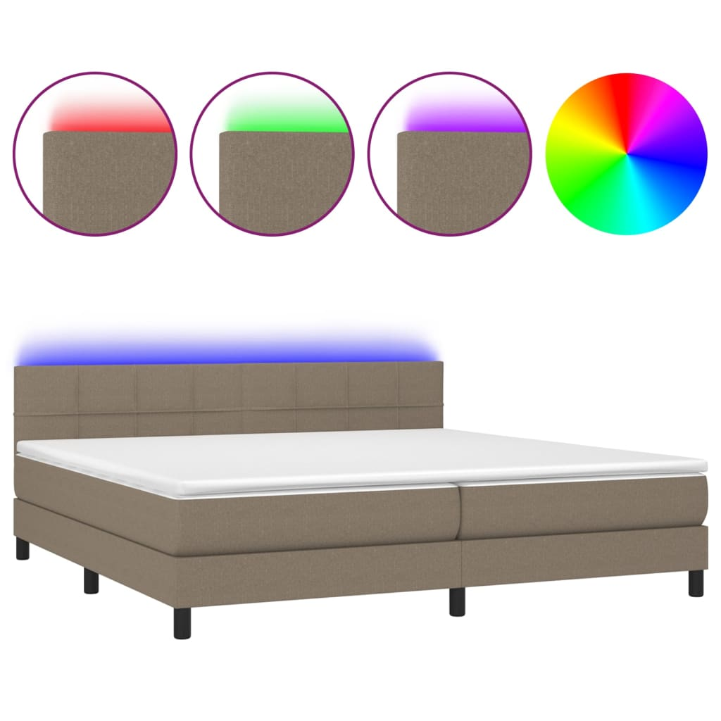 tópszínű szövet rugós és LED-es ágy matraccal 200 x 200 cm (3133185)