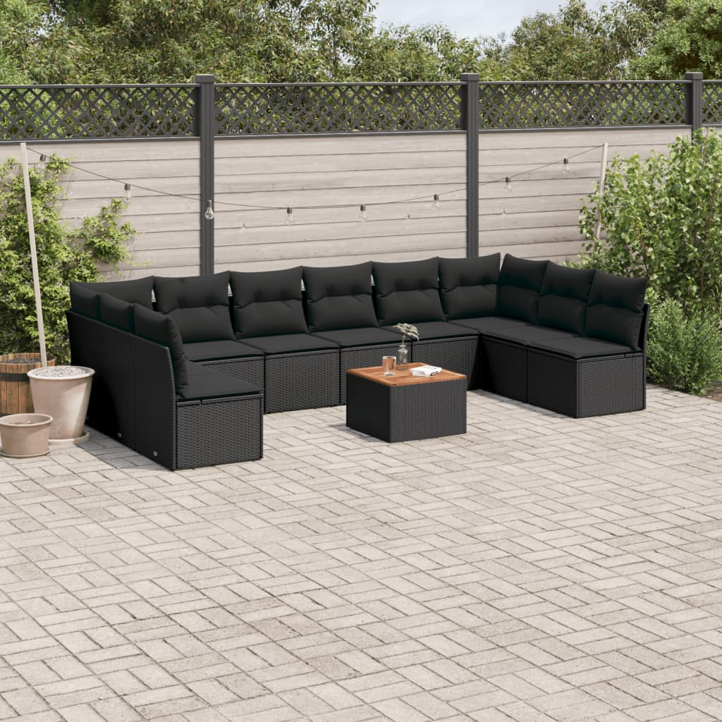 11 részes fekete polyrattan kerti ülőgarnitúra párnákkal (3256125)