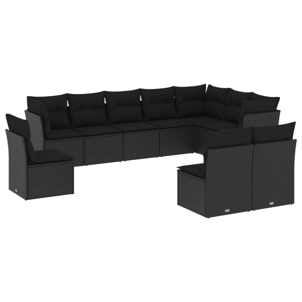 10 részes fekete polyrattan kerti ülőgarnitúra párnákkal (3217795)