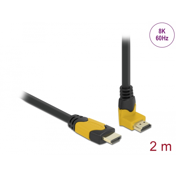 Delock High Speed HDMI Kabel Stecker gerade zu Stecker 90° oben gewinkelt 48 Gbps 8K 60 Hz 2 m