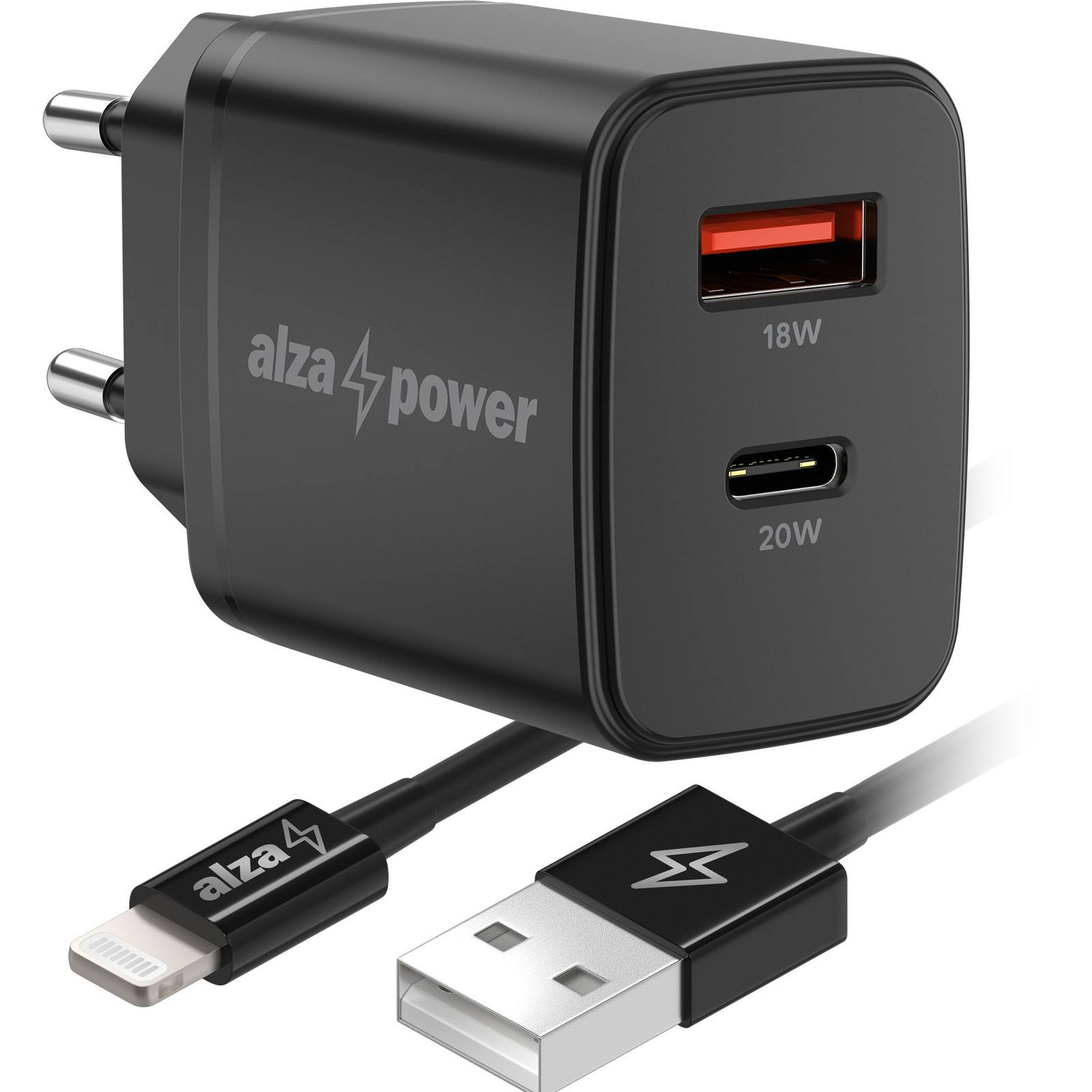 AlzaPower A101CA Fast Charge 20 W fekete + Core Lightning MFi (C189) 1 m, fekete (APW-CCA101-CBMFI18911B)