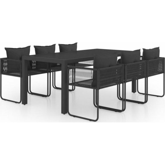 7 részes fekete PVC rattan kerti étkezőgarnitúra (3060104)