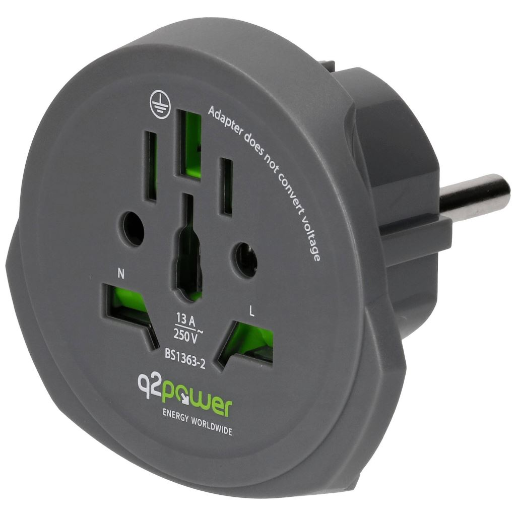 Q2 Power földelt utazó adapter Világ --> Európa (1.100100-TH) (1.100100-TH)