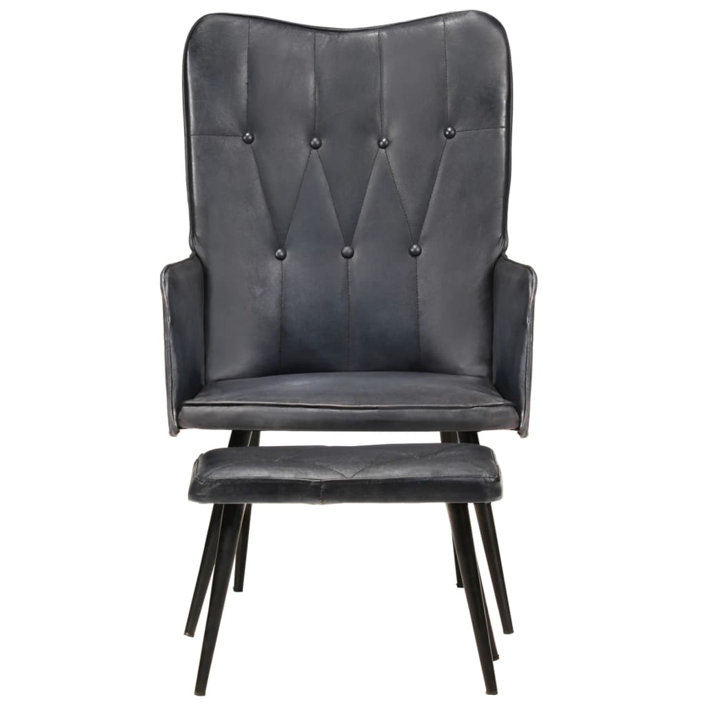 szürke valódi bőr szárnyas szék lábtartóval (339665)