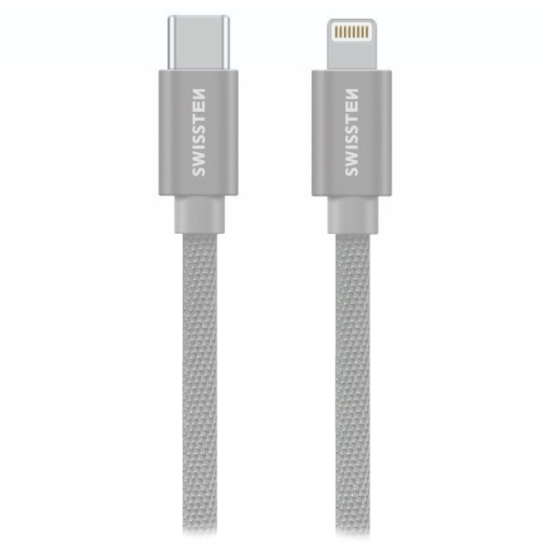 Cablu de date Swissten textile usb-c / tip Lightning 2,0 M , Silver