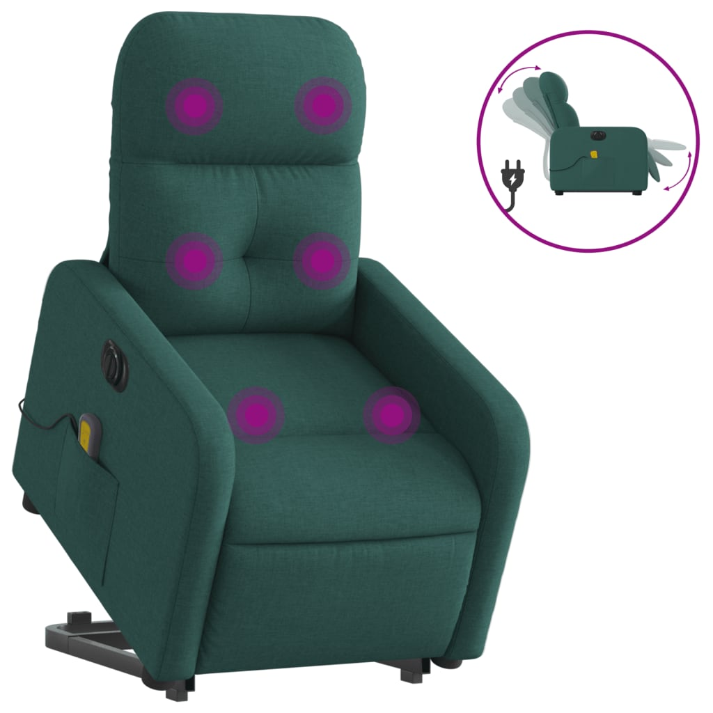 sötétzöld szövet dönthető elektromos álló masszázsfotel (3206828)
