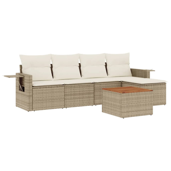 Set canapele de grădină cu perne, 6 piese, bej, poliratan