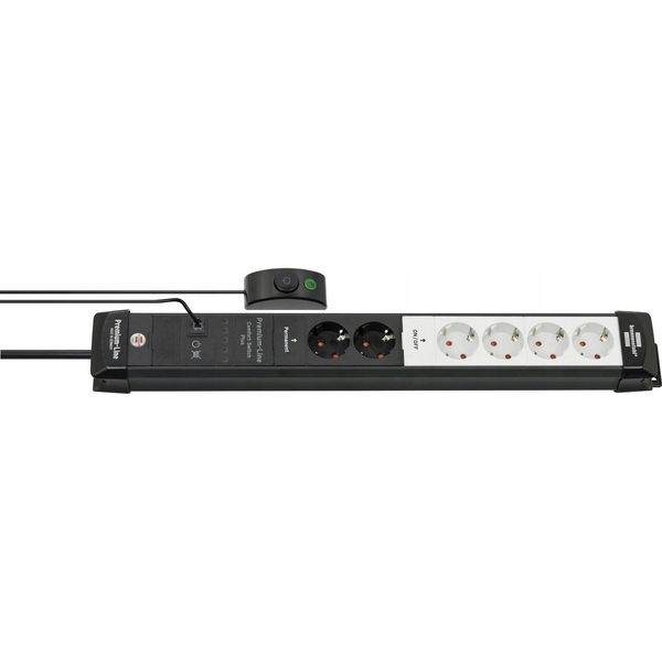 Premium-Line Comfort Switch Plus Steckdosenleiste 6-fach, 2x permanent (schwarz/hellgrau, 3 Meter Kabel, mit Hand-/Fußschalter)