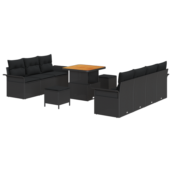 Set de Sofa pentru Grădină 10 Piese cu Perne Ratan Poli Negru Acacia