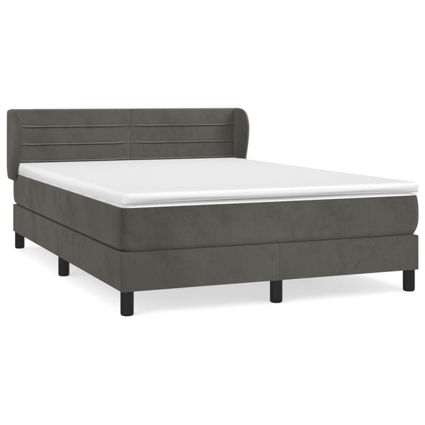 Pat box spring cu saltea, gri închis, 140x190 cm, catifea