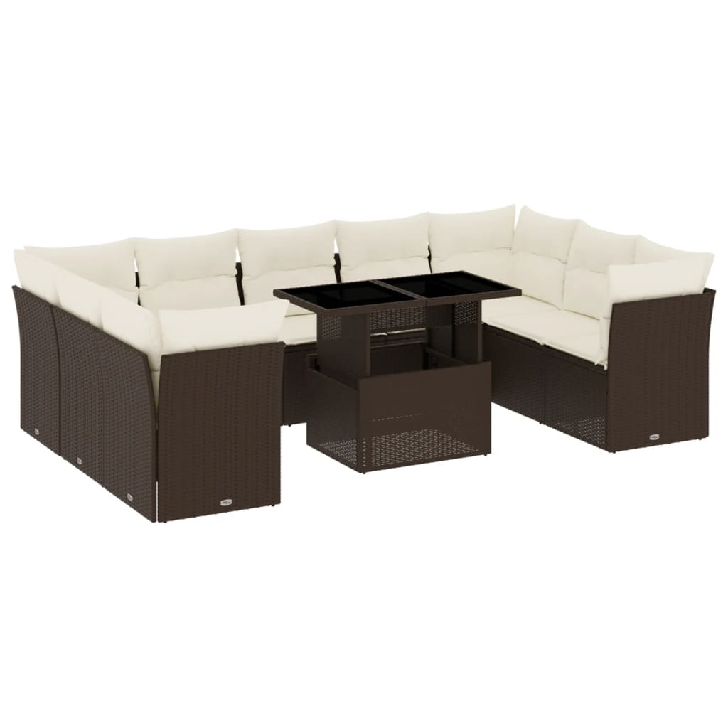 10 részes barna polyrattan kerti ülőgarnitúra párnákkal (3266823)