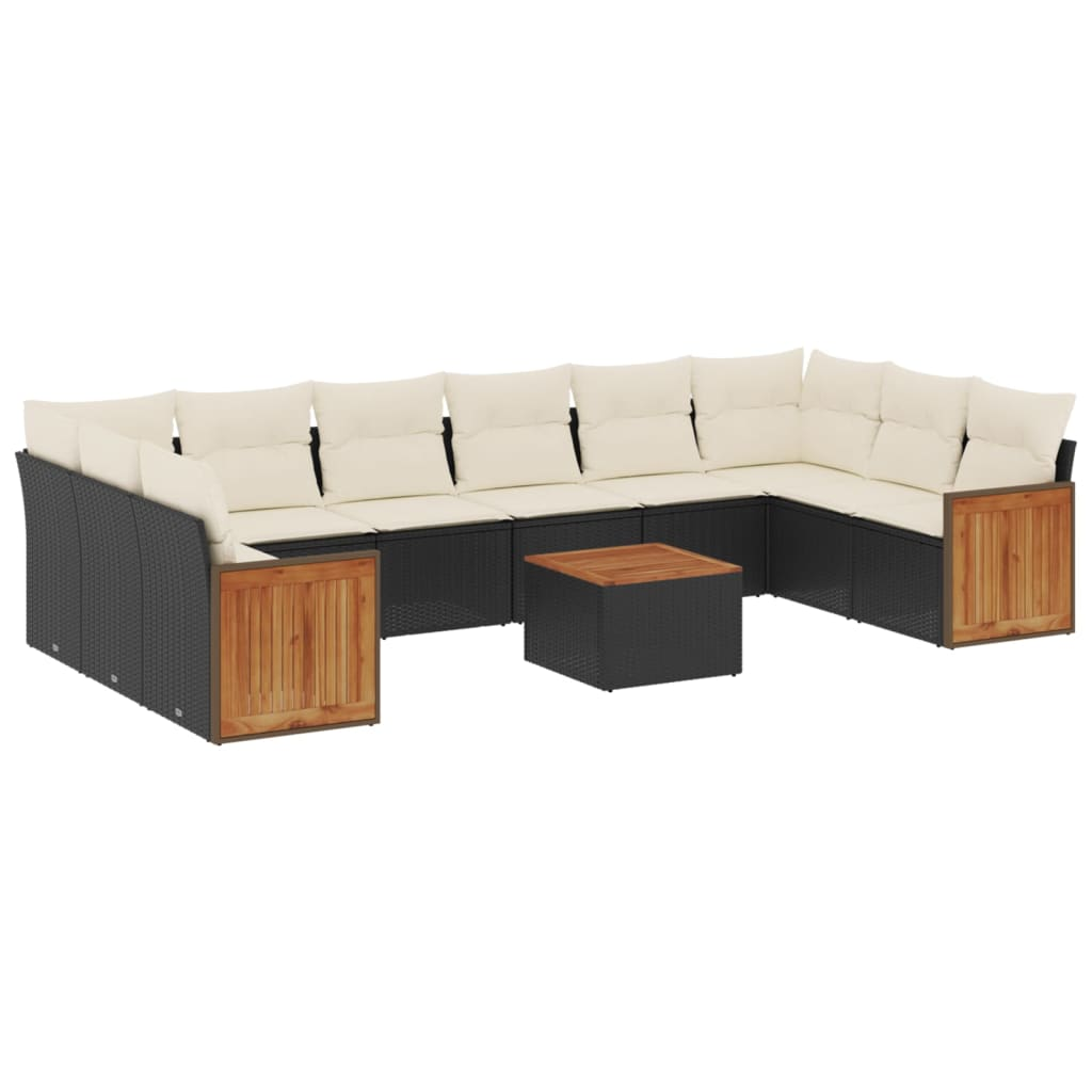 11 részes fekete polyrattan kerti ülőgarnitúra párnákkal (3260411)
