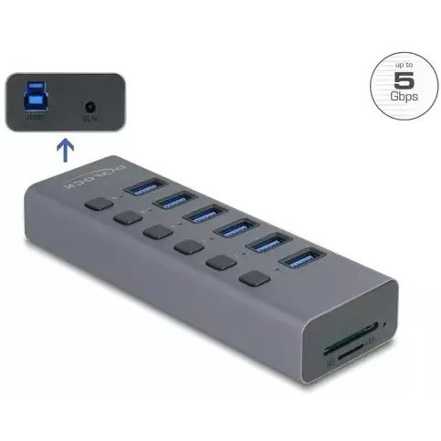 DELOCK Externer USB 5Gbps 6 Port Hub mit Schalter & Micro SD