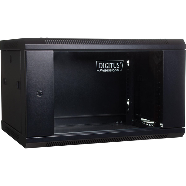 Стенен шкаф с немонтирана стъклена врата, Digitus, 19'' 4U 279/600/450mm, черен