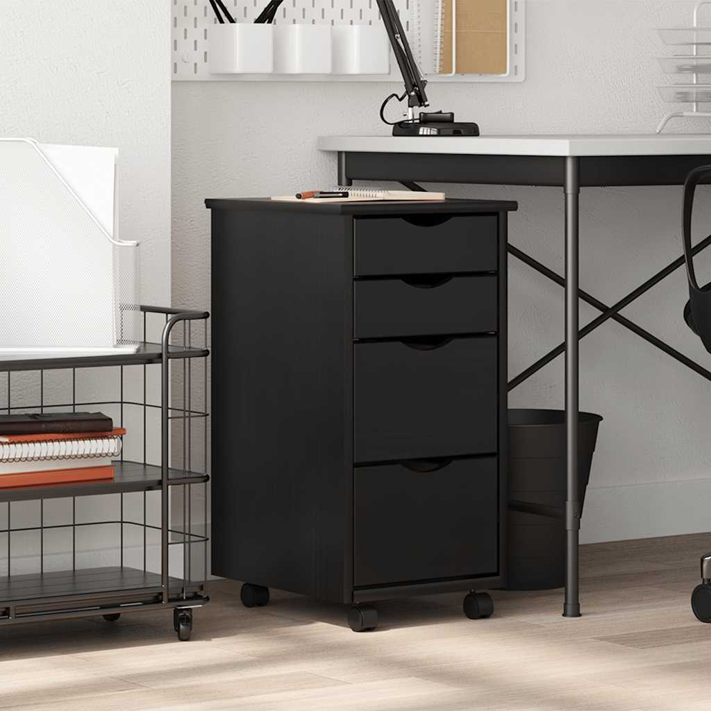 MOSS fekete tömör fenyőfa görgős szekrény fiókokkal (4015792)