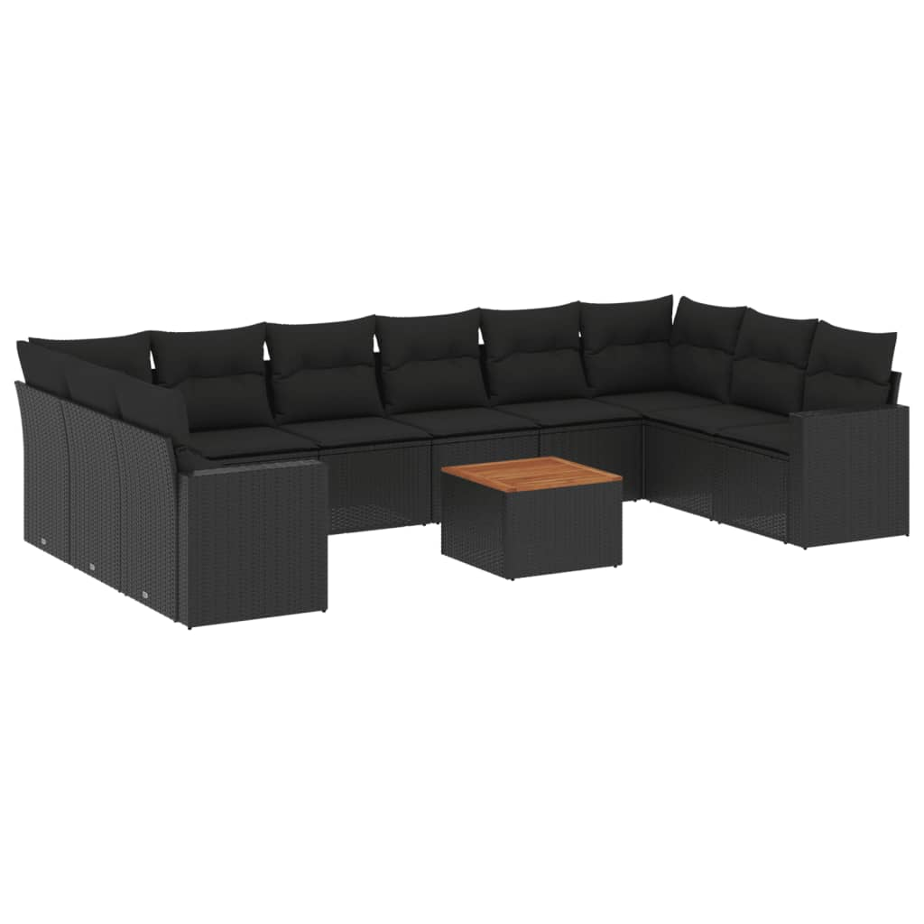 11 részes fekete polyrattan kerti ülőgarnitúra párnákkal (3256622)