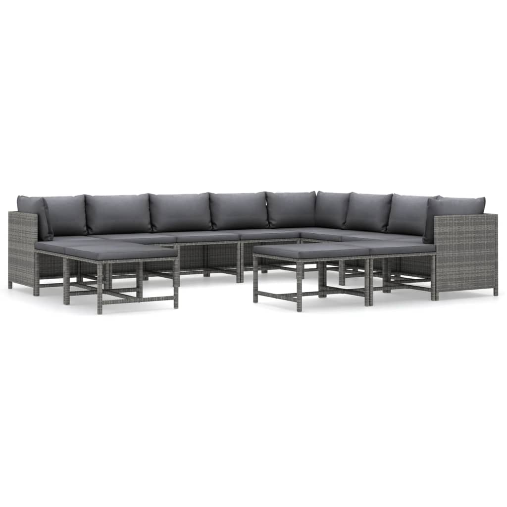 12 részes szürke polyrattan kerti ülőgarnitúra párnákkal (3059777)