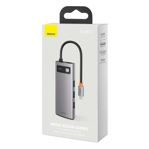 Baseus HUB Metal Gleam Series 5-in-1 Multifunkciós Type-C to Type-C PD 100W, HDMI 4K-30 Hz, 3x USB 3.2, Szürke