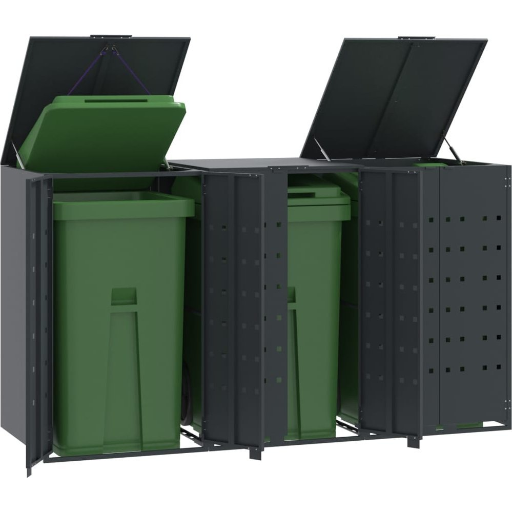 antracit acél kerekes tároló 3 szemeteskukához 207x79x117 cm (3279983)