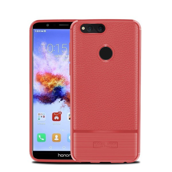 Szilikon telefonvédő (közepesen ütésálló, bőr hatású, szálcsiszolt) PIROS [Honor 7x] (5996457768912)