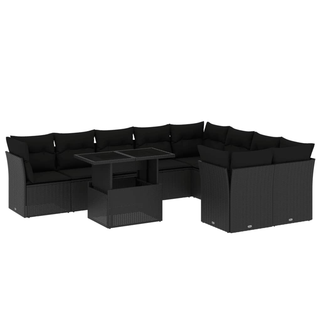 10 részes fekete polyrattan kerti ülőgarnitúra párnákkal (3266835)