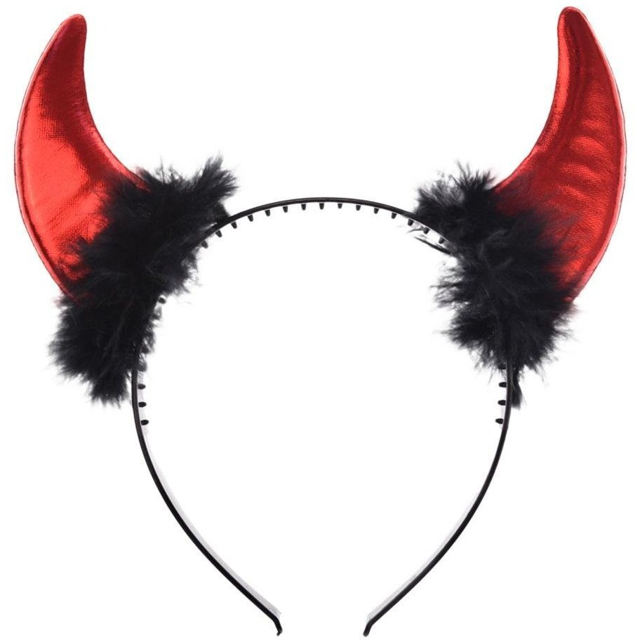 Karácsonyi ördög szarv fejpánt gyerekeknek, tollal díszítve (5902934223317)