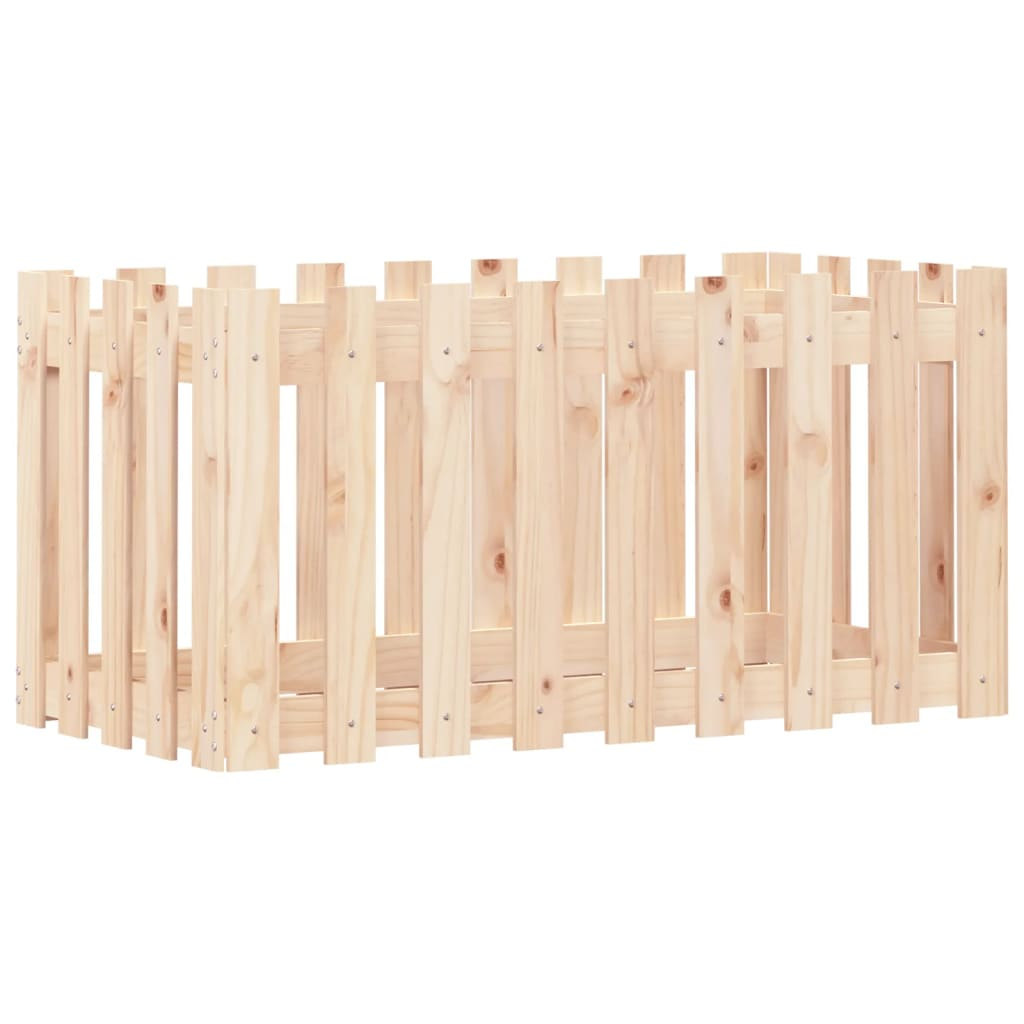 tömör fenyőfa kerti magaságyás kerítéssel 100x50x50 cm (832477)