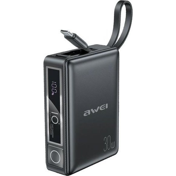 AWEI PowerBank s vstavaným káblom P87K 10000mAh čierny/black 30W